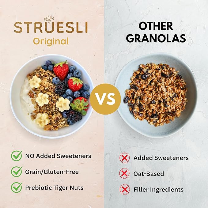 Struesli Original Organic Granola, Grain & Gluten Free, Healthy Snacks with Chia Seeds, Nuts and Sea Salt, Prebiotic High Fiber Food for Yogurt, Cereal & More, Plant Based, Keto & Paleo Friendly, 32 Oz, 2 Pack