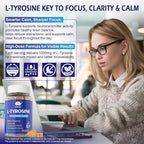 L Tyrosine Focus Supplement Gummies 1100mg for Adults, Brain Supplements for Memory and Focus, L-Tyrosine Gummies with Ashwagandha, I-Theanine for Calm & Mood - Vitamin B6 & B9 for Energy-Vegan, 60ct
