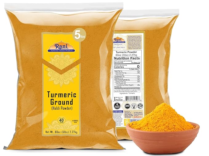 Rani Turmeric (Haldi) Root Powder Spice, (High Curcumin Content) 80oz (5lbs) 2.27kg Bulk ~ All Natural | 100% Pure, Salt Free | Vegan | Gluten Friendly | NON-GMO | Kosher | Indian Origin