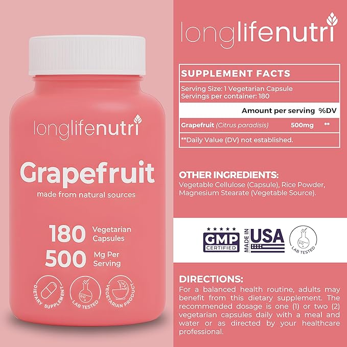 LongLifeNutri Grapefruit Seed Extract 500 mg + Vascular Synergy (Diosmin Hesperidin Complex) 1300 mg Bundle - 180 + 240 Capsules, 6-4 Month Supply, Daily Energy & Vein Support, Made in USA