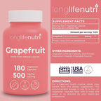 Grapefruit Seed Extract 500mg - Derived from Citrus Paradisis, 180 Vegetarian Capsules, Organic Naringin Supplement for Daily Energy & Balance, 6-Month Supply, GMP Certified, Made in USA