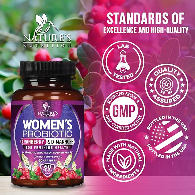 Probiotics 60 Billion CFU Per Serving for Women - 16 Unique Strains, Prebiotics Cranberry & Lactobacillus, PH Balance, Digestive & Gut Health, Vaginal & Immune Support, Women's Probiotic - 60 Capsules