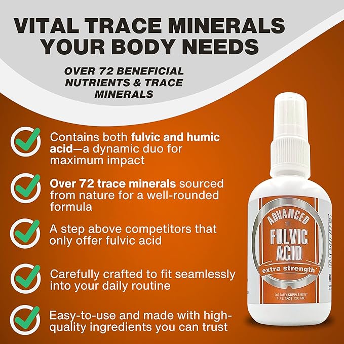 Advanced Fulvic Acid and Humic Acid Trace Mineral Liquid Spray Supplement. 70+ Ionic Organic Vital Minerals & Electrolytes, Similar Benefits of Shilajit & Drops (2 oz - 60 Servings)