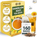 LeafLea Dandelion Root Tea Bags, 160 Dandelion Tea Bags, Natural Dried Dandelion Root, Caffeine-Free, Vegan, Gluten-Free, No Sugar, Sealed for Fresh Flavor, 4 Pack