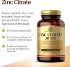 Solgar Zinc Citrate Vegetable Capsules, 100 Count, Non-GMO, Gluten Free, and Kosher, Supports Immune System Health, Healthy Skin and Eyes, Normal Taste and Vision