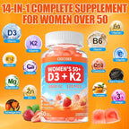Vitamin D3 K2 Gummies Supplement for Women 50+: Organic Vitamin D3 5000 IU + K2 (MK-7) 120 mcg with 500mg Omega-3, 400mg Calcium, CoQ10 for Immune Health - Extra Strength for Adults(120Count)