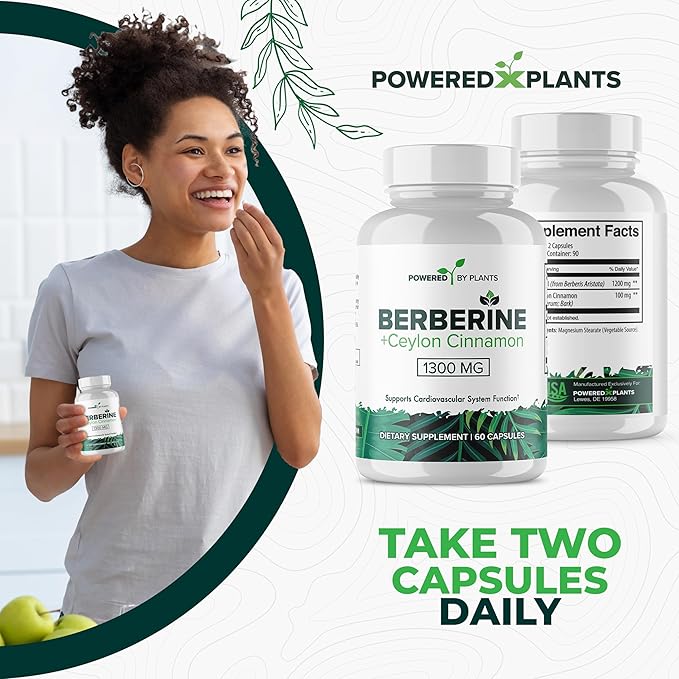 Pure Berberine Supplement - 1300mg Berberine with Ceylon Cinnamon for Metabolism & Immune System Support - 5 Pack, 300 Servings