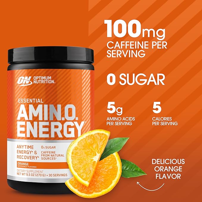 Optimum Nutrition Amino Energy - Pre Workout with Green Tea, BCAA, Amino Acids, Keto Friendly, Green Coffee Extract, Energy Powder - Orange, 9.5 Ounce, 30 Servings (Packaging May Vary)