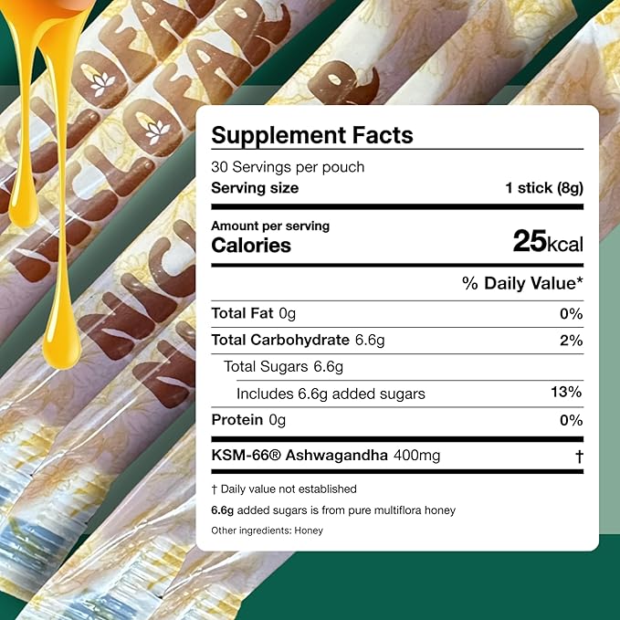 KSM-66 Ashwagandha Power Sticks, Full Spectrum 400 mg KSM 66 Ashwagandha Root Extract per serving | standardized > 5% Withanolides high absorption Boost Energy | Reduce Stress | Mood Support | Focus | Improved Memory/Cognition| 30 Sticks