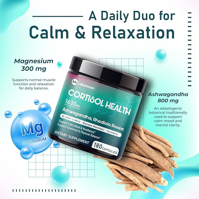 Ultra Cortisol Health 1630 mg with Ashwagandha, Rhodiola, Apigenin & Holy Basil – Supports Mood, Resilience & Daily Balance – 180 Capsules
