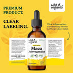 Wild & Organic Maca Ashwagandha Drops for Men and Women - Peruvian Maca Root and Ashwagandha Tincture for Overall Support - Vegan, Sugar & Alcohol-Free Extract Supplement - 2 fl oz