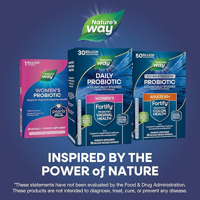Nature’s Way Fortify Women’s Probiotic 30 Billion CFU, Daily Multi-Strain Probiotic for Digestive, Vaginal, and Immune Support*, Once-Daily Capsule, No Refrigeration Required, 30 Capsules