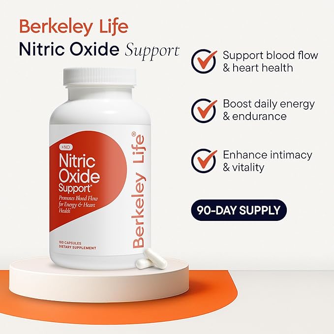 Berkeley Life Nitric Oxide Support Supplement - Nitric Oxide Booster for Men & Women- Blood Flow & Circulation with Beet Root Powder to Support Energy, Heart Health & Healthy Blood Pressure- 180 Count