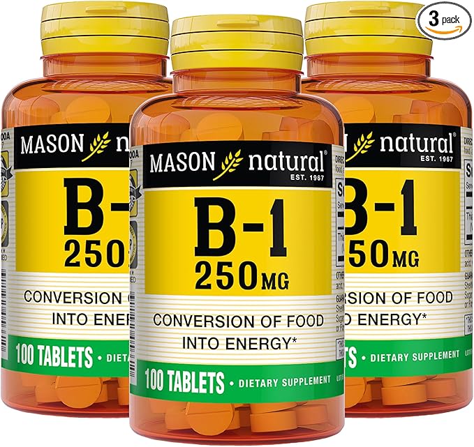 MASON NATURAL Vitamin B1 Thiamine 250 mg, 300,Day Supply, Dietary Supplement to Support Natural Energy Levels, 100 Tablets (Pack of 3)