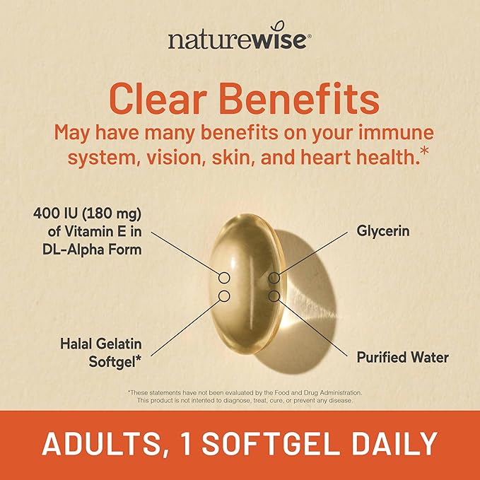 NatureWise Vitamin E 400 IU Softgels (180mg DL-Alpha) - Dairy,Gluten,and Soy Free,Non-GMO Antioxidant Dietary Supplement for Skin,Heart,Eye,and Immune Health Support -,200 Count (Pack of 2)