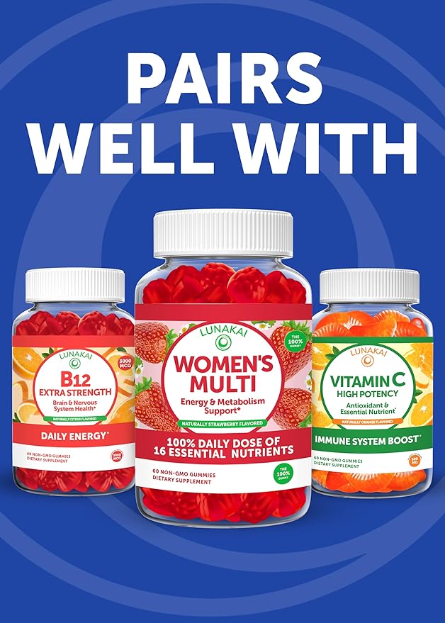 Lunakai USA Made Vegan Energy Gummies – Daily Energy Supplements – 3000mcg Vitamin B12 Gummies for Women & Men – for Home or On‑The‑Go Use - 6 Pack