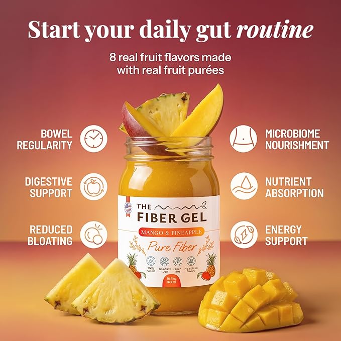 High Dietary Fiber Prebiotic Gel Formula — 100% Natural & Clean Label — Plant-Based Psyllium Husk & Inulin Complex — Keto Friendly, Vegan, No Added Sugar — Mango&Pineapple, 16 oz