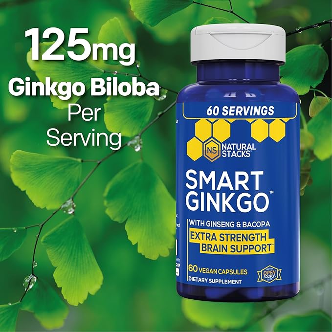 NATURAL STACKS Smart Ginkgo Biloba & Smart NMN Supplement Bundle - Extra Strength Brain Support & NAD+ Support* - 120 Total Capsules