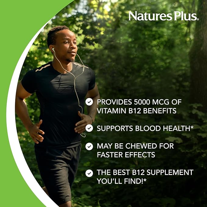 NaturesPlus Shot-O-B12 5000 mcg - 30 Sustained Release Tablets - Supports Energy Production - Vegetarian, Gluten Free - 30 Servings