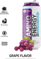 Optimum Nutrition Amino Energy Powder, Concord Grape, 20.6 Ounce, 65 Servings with Essential Amino Energy Plus Electrolyes Sparkling Drink, Grape, 12 Count - Bundle Pack