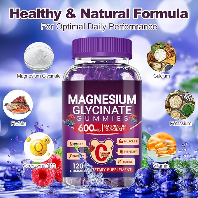 Magnesium Glycinate Gummies 600mg, Sugar Free Mix Berry