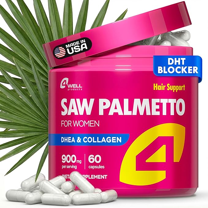 Saw Palmetto for Women 900mg – DHT Blocker for Hair Growth with DHEA & Collagen Peptides, Advanced Beauty Support Complex for Hair, Skin & Nails, DHEA Supplement, Thinning Support, 60 Capsules