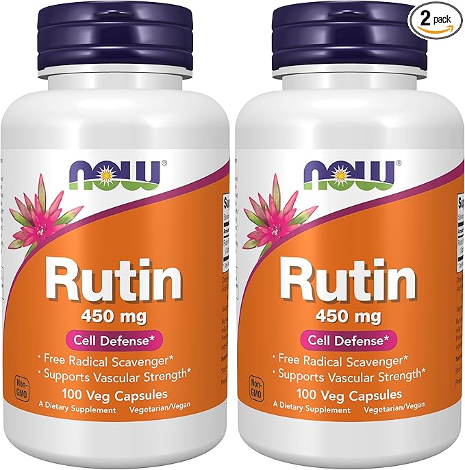 NOW Foods Supplements, Rutin (Sophora Japonica) 450 mg, Free Radical Scavenger*, Cell Defense*, 100 Veg Capsules, (Pack of 2)
