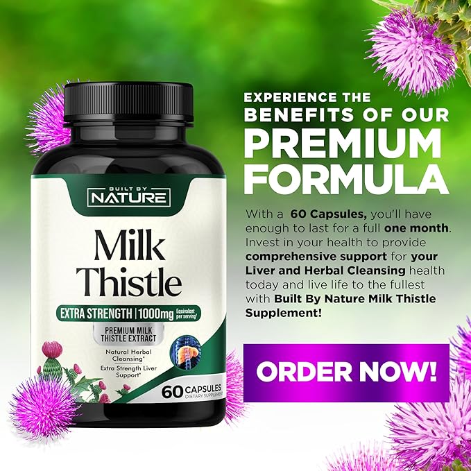 Built by Nature Milk Thistle Liver Detox Supplement with Silymarin Extract & Dandelion Root – Gentle Herbal Liver Cleanse for Men & Women - Liver Health Support - Non-GMO - 60 Veggie Capsules