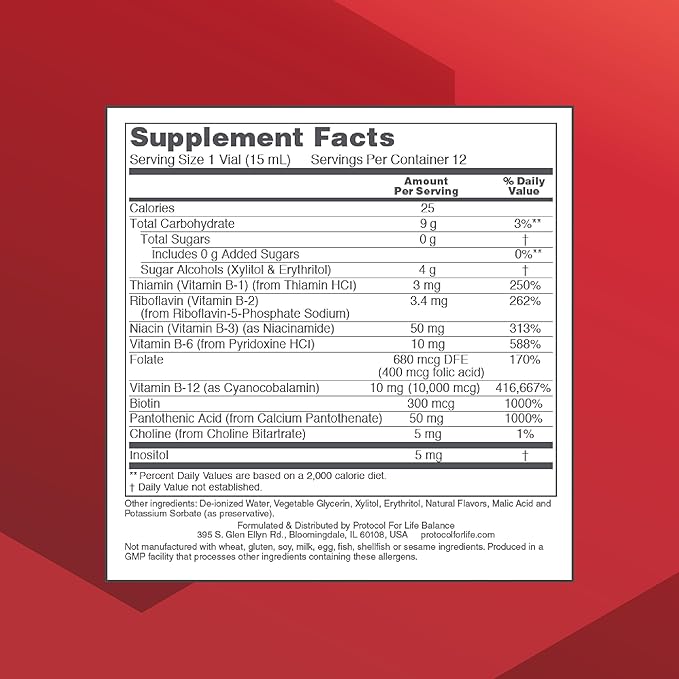 PROTOCOL FOR LIFE BALANCE Nutri-Dose B-12 10,000mcg - Liquid Vitamin B-12 - for Energy, Nerve Health & Metabolism Support* - with Folate & Biotin - Convenient Vials - High Potency B-12-12