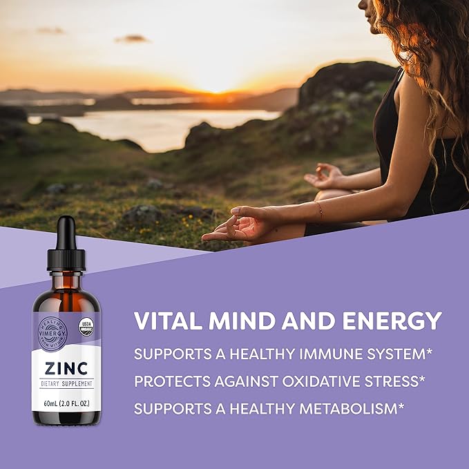 VIMERGY USDA Organic Zinc Supplements for Women & Men (7.5mg Liquid Zinc Per Serving) Fast-Absorbing Immune Support, Promotes Healthy Bones & Skin, Vegan (Pack of 2)