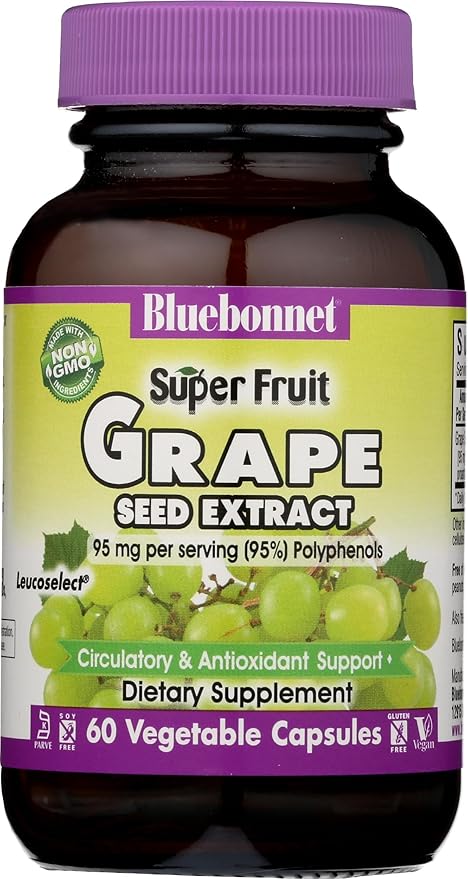 BlueBonnet Super Fruit Grape Seed Extract Supplement, 60 Count, White (743715008403)