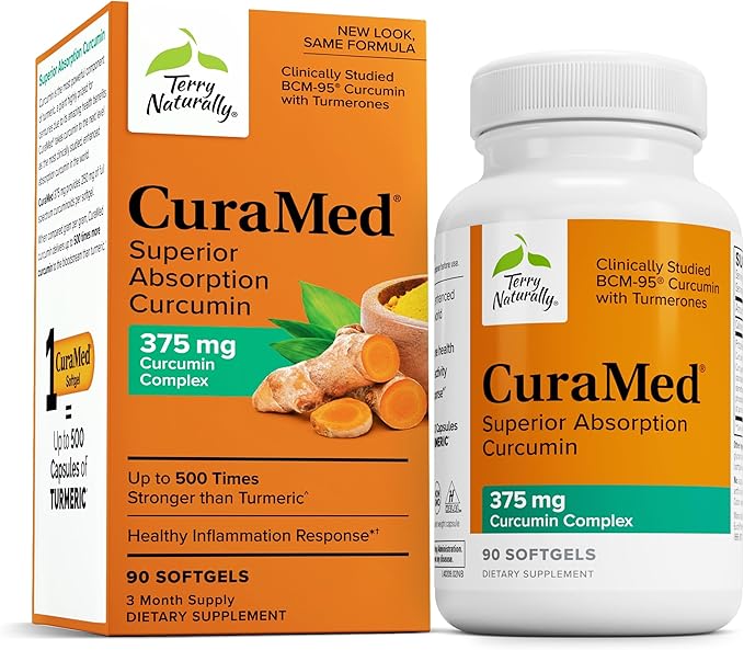 Terry Naturally CuraMed 375mg - Antioxidant Supplement for Brain & Immune Health Support - Dietary Supplement with Curcumin & Turmeric Essential Oil - Herbal Liver Support - 90 Softgels