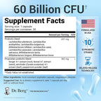 Dr. Berg Probiotic Supplement (60 Billion CFUs) - Helps Ease Occasional Constipation, Diarrhea, Gas & Bloating* - Pre and Probiotics for Digestive Health - 30 Probiotic Capsules