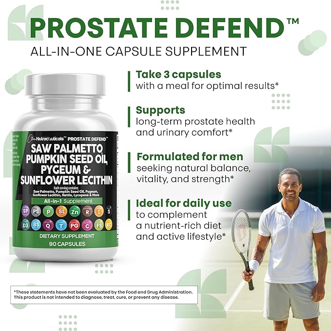 Clean Nutraceuticals Saw Palmetto Pumpkin Seed Oil Pygeum Sunflower Lecithin Stinging Nettle Cranberry - Prostate Supplements for Men with Lycopene - 90 Caps (Pack of 2)