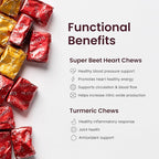Humann SuperBeets Heart Chews & Turmeric Chews, Beetroot and Turmeric Supplement, High Absorption Curcumin Complex, Nitric Oxide Support, 90 Count