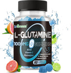 L-Glutamine Gummies 1000mg with BCAA, Potassium, Magnesium & Vitamin C, Muscle Recovery, Endurance Support & Daily Nutrition, Portable Supplement for Men＆Women, Lime Grapefruit Flavor, 60 Count