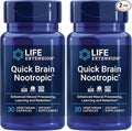 Life Extension Quick Brain Nootropic, Fast Thinking, Learning, Concentration, Lutein, zeaxanthin, gotu kola, bacopa, Gluten Free, Non-GMO, Vegetarian, 1 Daily, 30 Capsules, (Pack of 2)