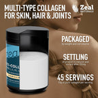 Zeal Naturals Multi Collagen Protein Peptides Powder Types I II III V X - Vitamin C, Biotin & Hyaluronic Acid - Hair, Skin & Nails - Marine, Bovine, Chicken & Eggshell - Vanilla, 45 Servings