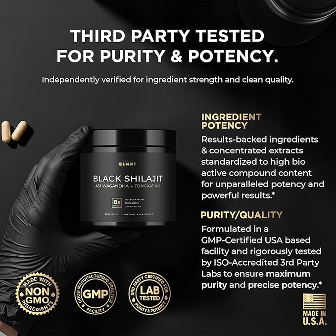 100x Strength Black Shilajit for Men w. 10% Tongkat Ali & Ashwagandha - Highest Potency Shilajit Capsules 60% Fulvic Acid Pure Himalayan Shilajit Resin - Natural Test Booster Male Enhancing Supplement