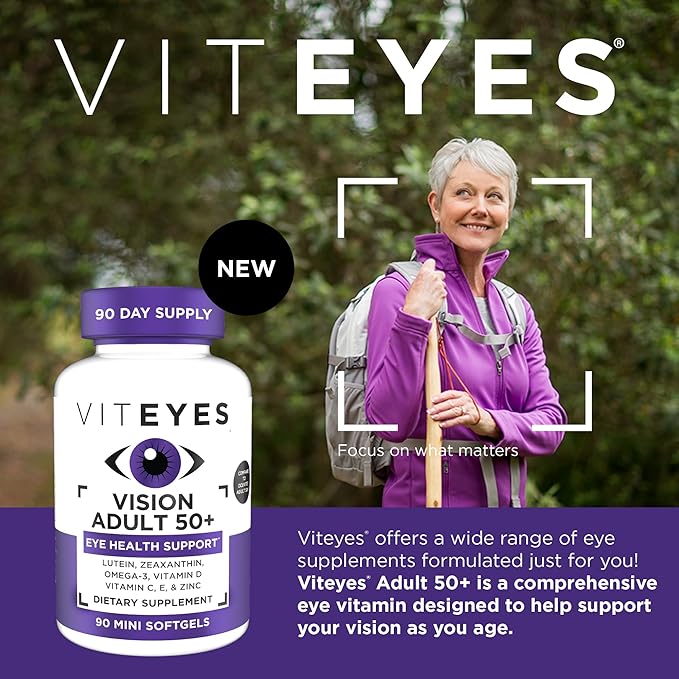 Viteyes Vision for Ages 50 Plus for Eye Health, Vision Support, Aging Eyes, Lutein, Zeaxanthin, Omega-3, Zinc, Vitamin C, Vitamins D, Vitamins E, Eye Doctor Trusted, Manufactured in The USA, 90 Ct