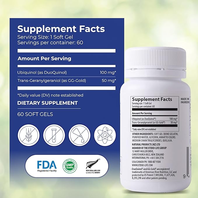 Xtendlife Xtend-Quinol CoQ10 Ubiquinol Supplement for Heart Health, Cellular Energy, and Healthy Aging - with 100mg Ubiquinol and 50mg GG (Geranylgeraniol)-4 Month Supply (Pack of 2)