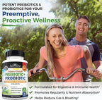 Advanced Prebiotics and Probiotics for Women & Men, Immune, Digestive & Gut Health with L. Reuteri, Inulin Fiber, Digestive Enzymes, Non-GMO, Gluten-Free, Dairy-Free, 60 Capsules