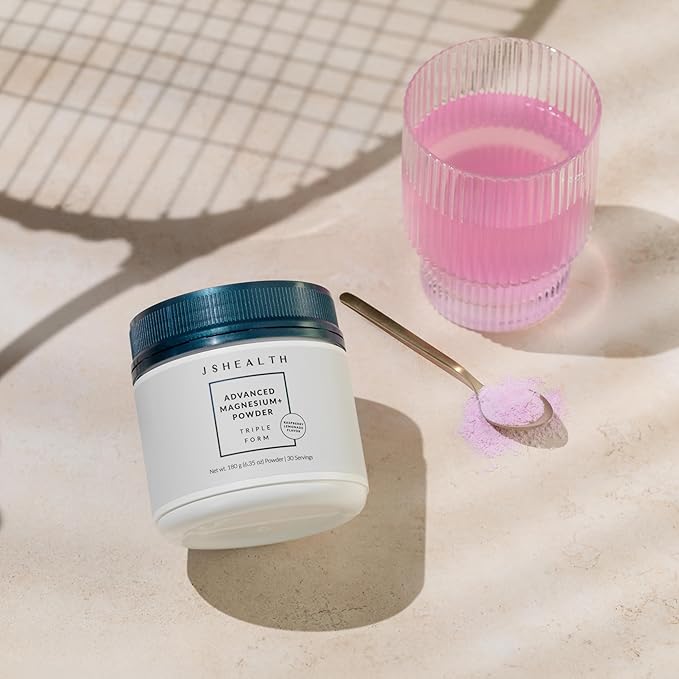 JSHealth Magnesium Powder for Sleep. 400mg Triple-Form Glycinate, Citrate, Amino Acid Chelate. Raspberry Lemonade. By Nutritionist Jessica Sepel (30 Servings) - Raspberry Lemonade