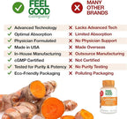 FeelGood Superfoods - Turmeric Curcumin Capsules - Ultra High Absorption - 60ct - 1000mg per Serving