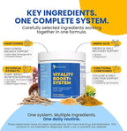 Vitality Boost+ System – Daily Energy & Stress Support Powder – 500mg KSM-66® Ashwagandha, BCAA 2:1:1, Magnesium, CoQ10 & Collagen – 30 Servings – Lemon Ginger – Made in USA