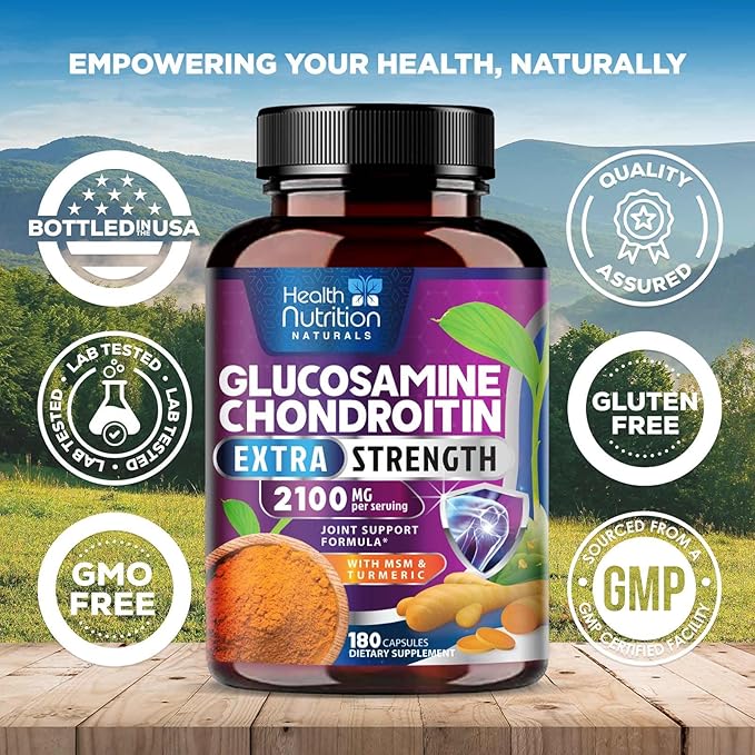 Glucosamine Chondroitin MSM Complex - 3X Strength Joint Support Supplement with Glucosamine Sulfate, Turmeric, Boswellia - For Cartilage, Mobility & Flexibility - Bottled in USA - 180 Capsules