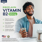 FREEDA Riboflavin Vitamin B2 Tablets – 50mg – Optimized Dose for Energy & Nervous System Support – Kosher, Vegan, GF B2 Vitamins Supplement – VIT B 2 for Brain & Metabolism (100 Ct)