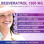 Resveratrol Supplement 1500mg - Resveratrol Gummies Supports NAD⁺, NMN & NMNH Synergy, with Quercetin, Grape Seed, Acai Berries Extracts for Antioxidant, Healthy Aging & longevity, Skin, Brain - 2Pcs