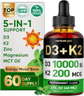 Venture Pal 5-in-1 Vitamin D3 10000 IU & K2 as MK-7 200mcg with Magnesium, MCT Oil, Zinc, Sugar-Free Vitamin D Liquid |Maximum Absorption for Bone, Mood & Immune Health - 2 FL OZ, 64 Days