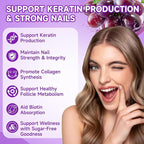Sugar Free Biotin Hair, Skin & Nails Gummies, Supports Healthy Hair, Skin and Stronger Nails, with Vitamin C, Zinc Chewable Vitamin B7 Supplements for Women & Men, Vegan, Non-GMO, Grape, 120 Count